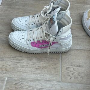 Off-White White High-Top Sneakers with Pink Side Panel
